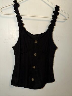 Black Ruffle-Strap Button-Front Camisole